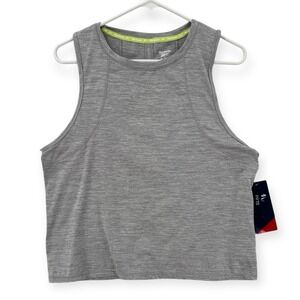 Reebok Throwback‎ Tank Womens Medium Slim Fit Gray Active Workout Crop Top NWT